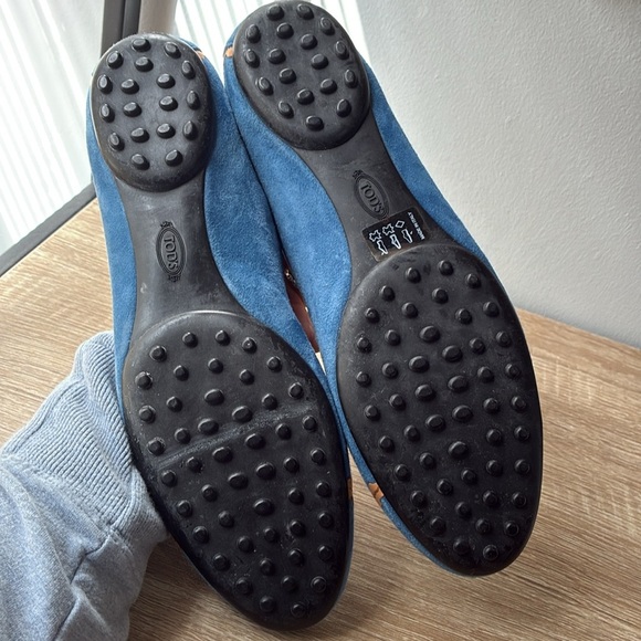 Tod's Blue/tan Leather Tassel Ballet Flats Size 38.5 - Picture 9 of 10